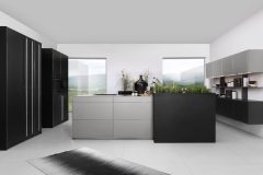 Modern grey and black German kitchen with large central island