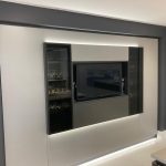 German Handle less Kitchen with Island & Tv Feature Wall - Titanium and Carbon - Quartz Solid Surface (2)