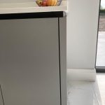 German Handle less Kitchen with Island & Tv Feature Wall - Titanium and Carbon - Quartz Solid Surface (6)